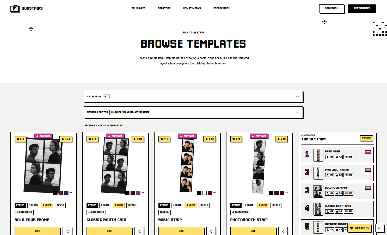 OurStrips template browser and featured photostrip collection
